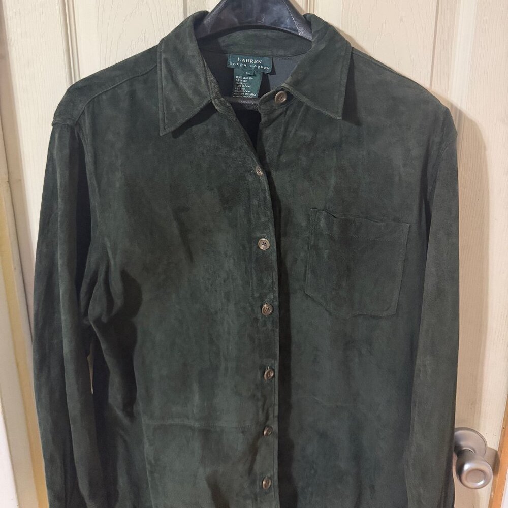Womens - Ralph Laren forest green Suede button down shirt / jacket. Size Large